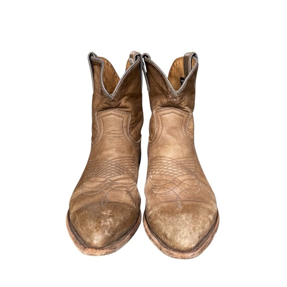 Vintage Frye White Label Tan Leather Western Cowgirl Ankle Boots Size 9 - Picture 9 of 12